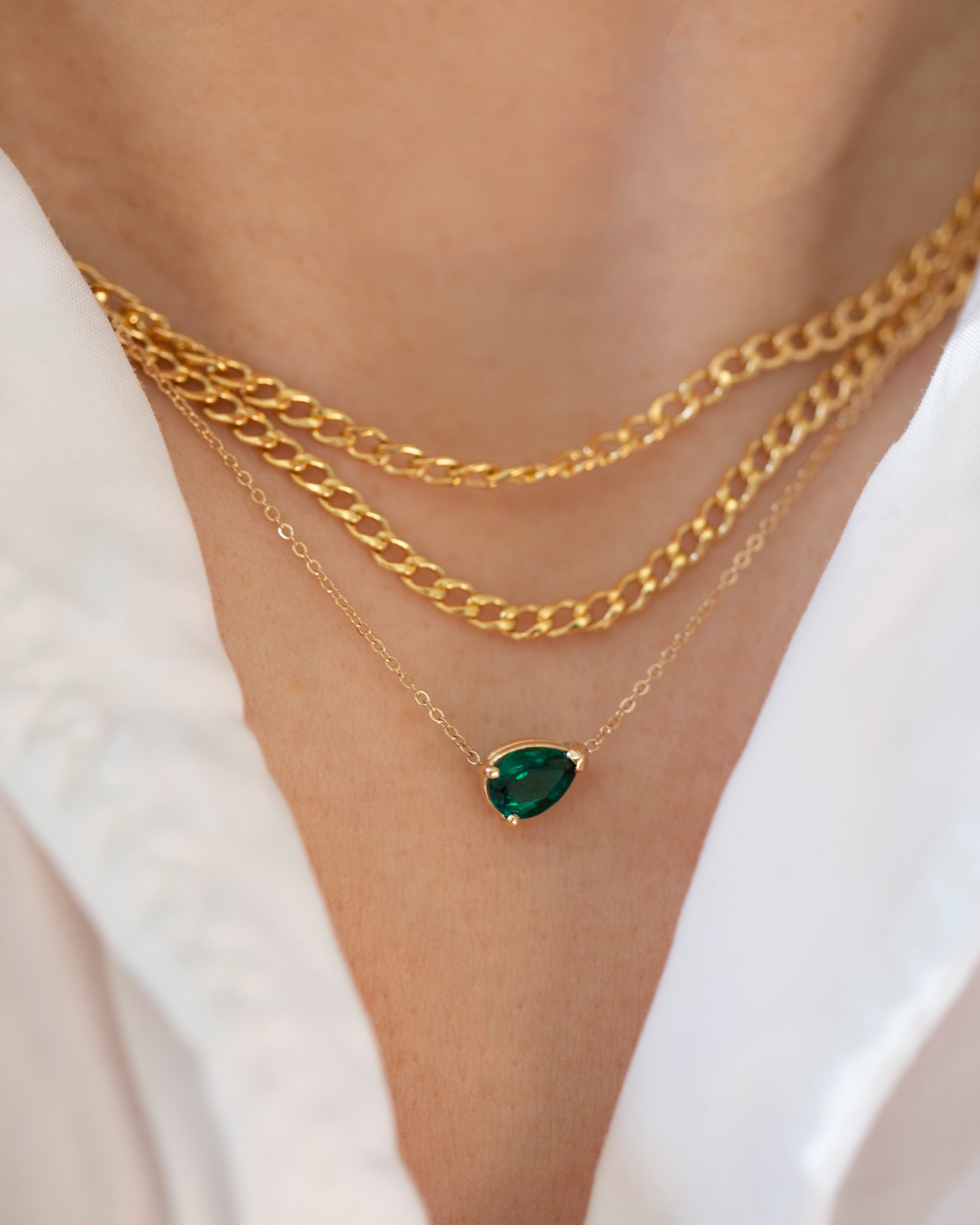 Pear shape Emerald Solitaire necklace 