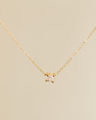 Gold necklace with a diamond pendant on a beige background