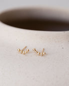 14K Yellow Gold CZ Crescent Moon Stud Earrings
