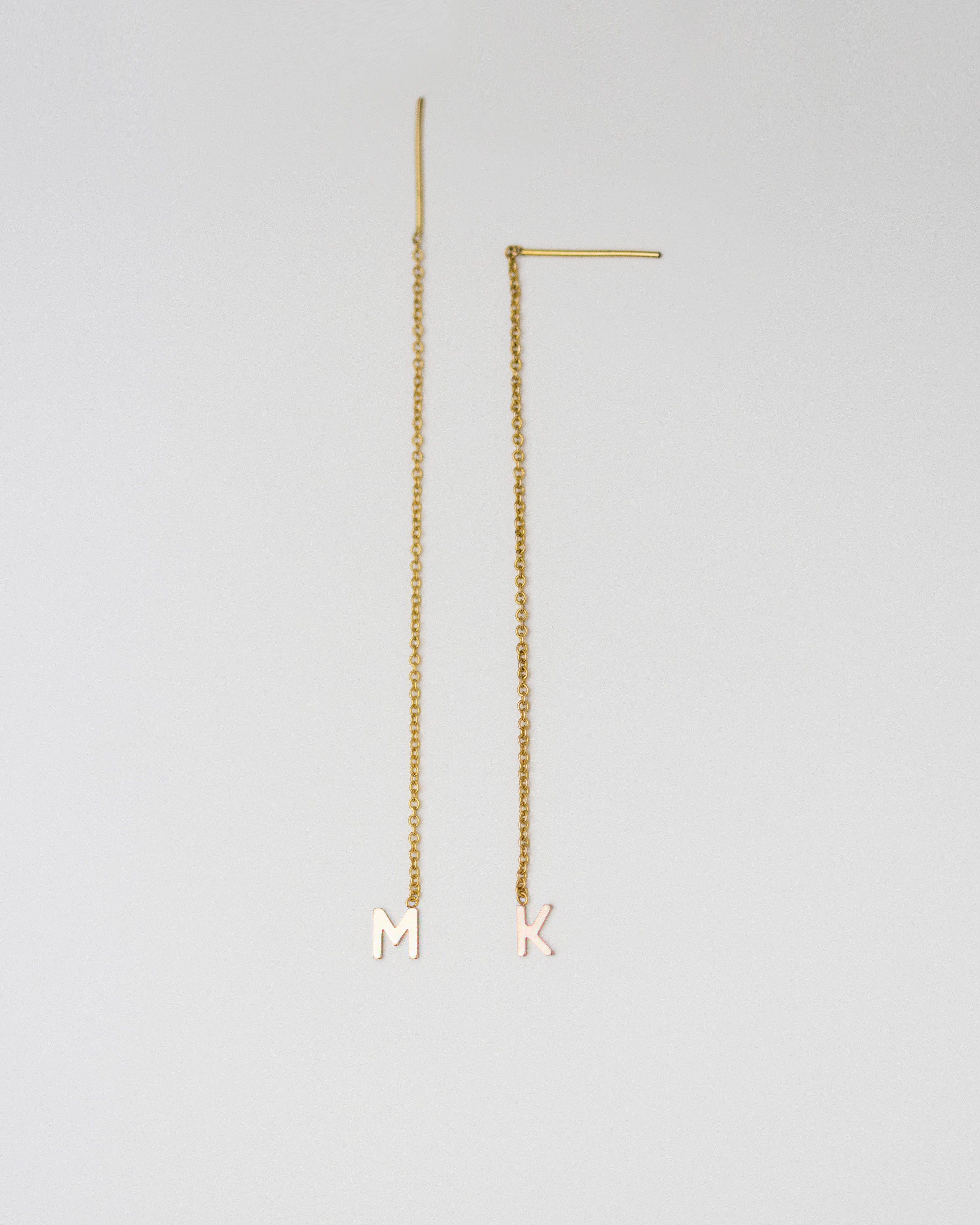 14K Solid Gold Initial Ear Thread Earring