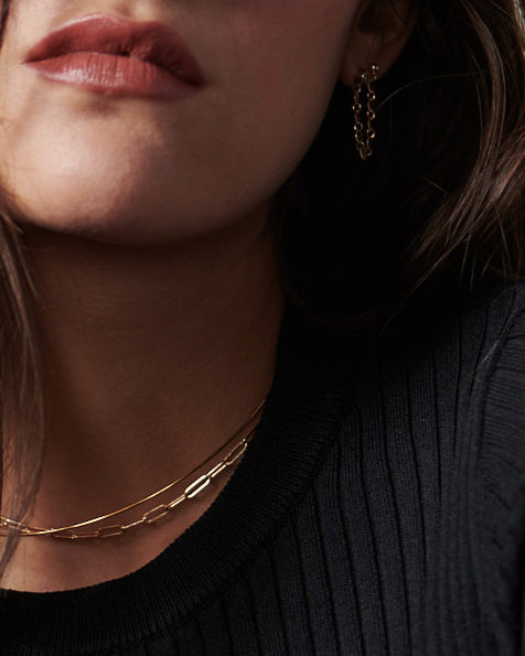 This Chunk paperclip Chain Necklace features oversized links encased in a box-shaped design, making it a versatile and trendy accessory for any outfit.