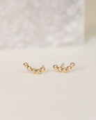 14K Yellow Gold CZ Crescent Moon Stud Earrings