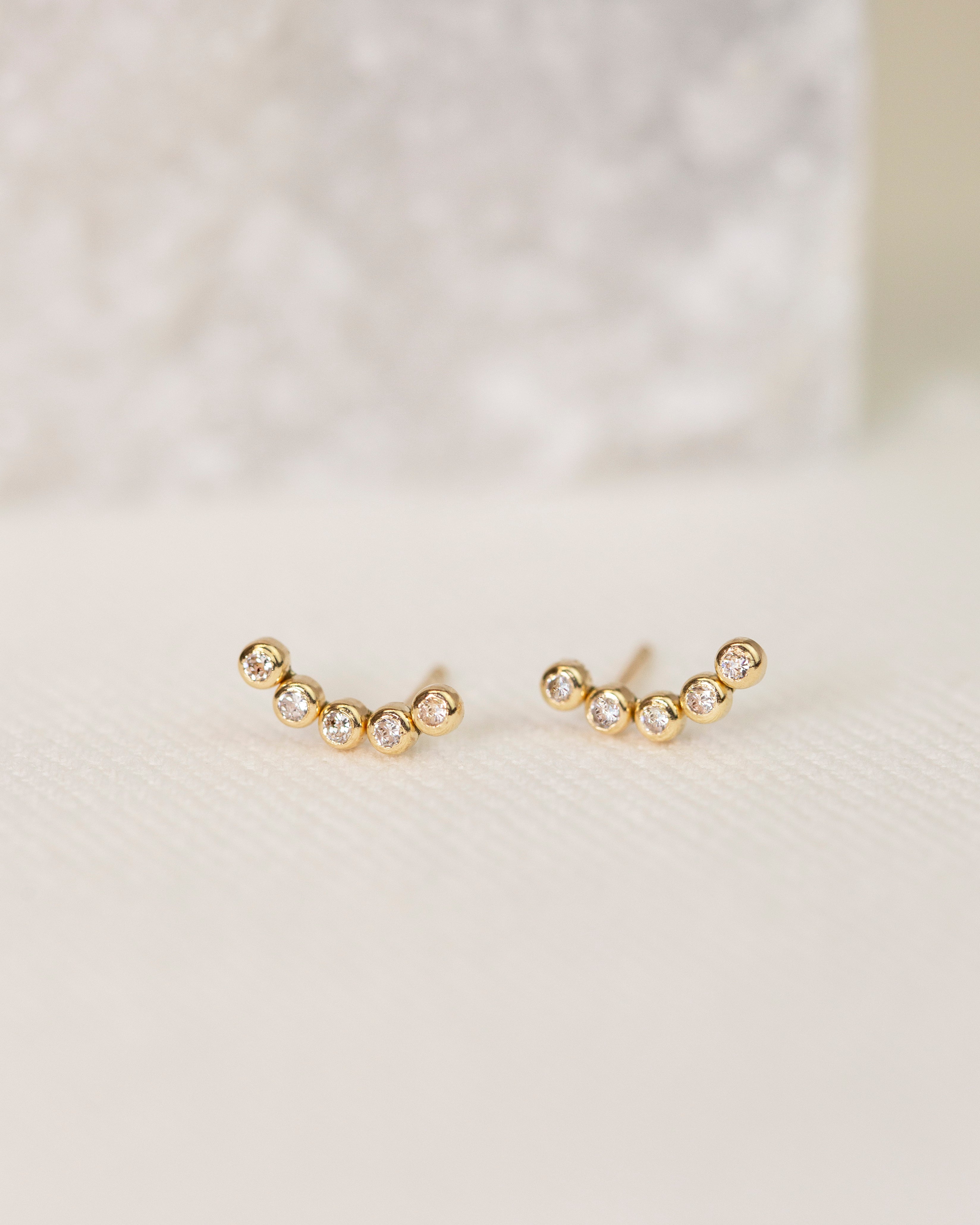 14K Yellow Gold CZ Crescent Moon Stud Earrings