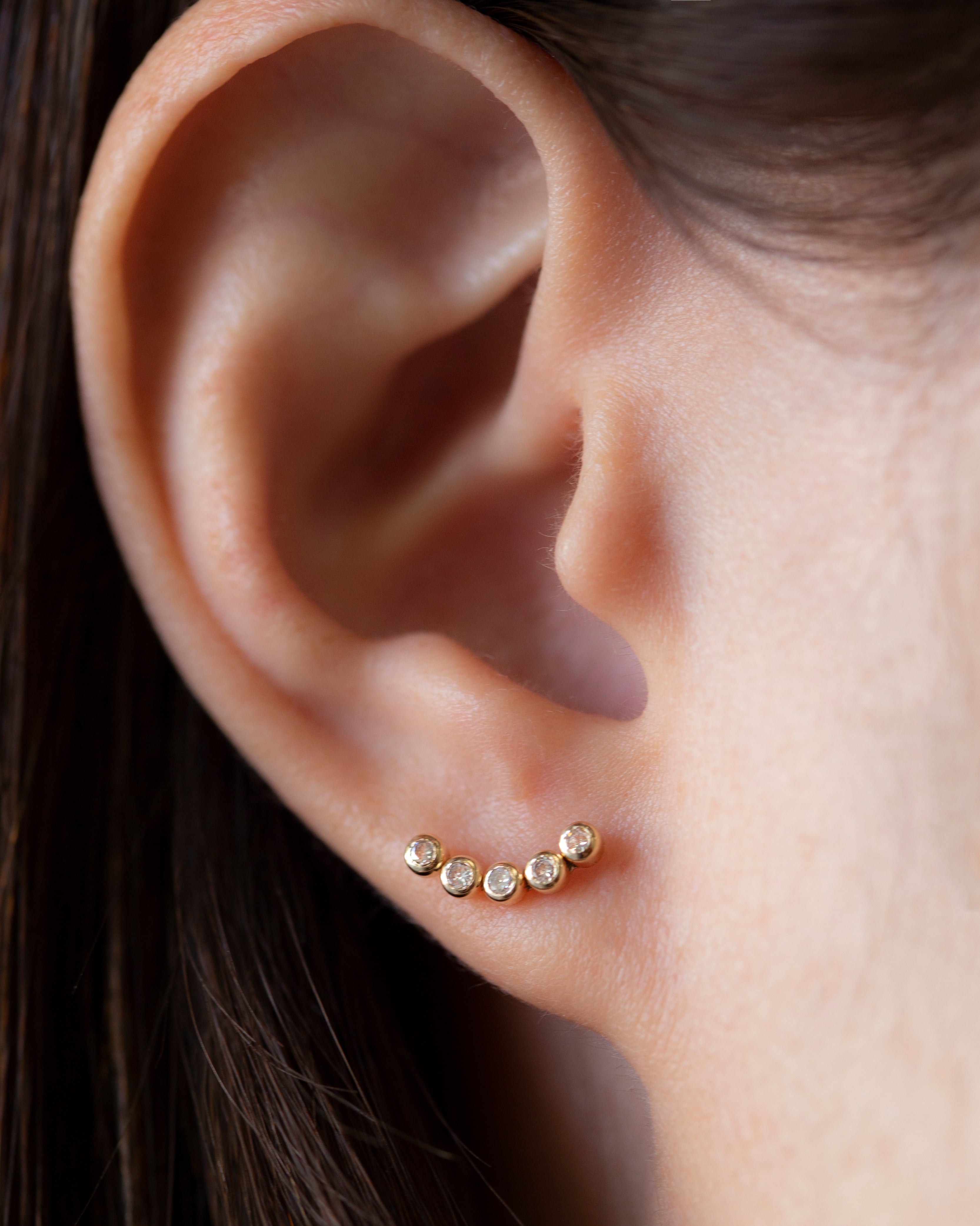 14K Yellow Gold CZ Crescent Moon Stud Earrings - Simple and elegant easy-wear for everyday stud earrings!
Minimal Swoop Climber Earrings in 14K Gold.
Little Crescent Moon studs are so simple, neat and stylish!