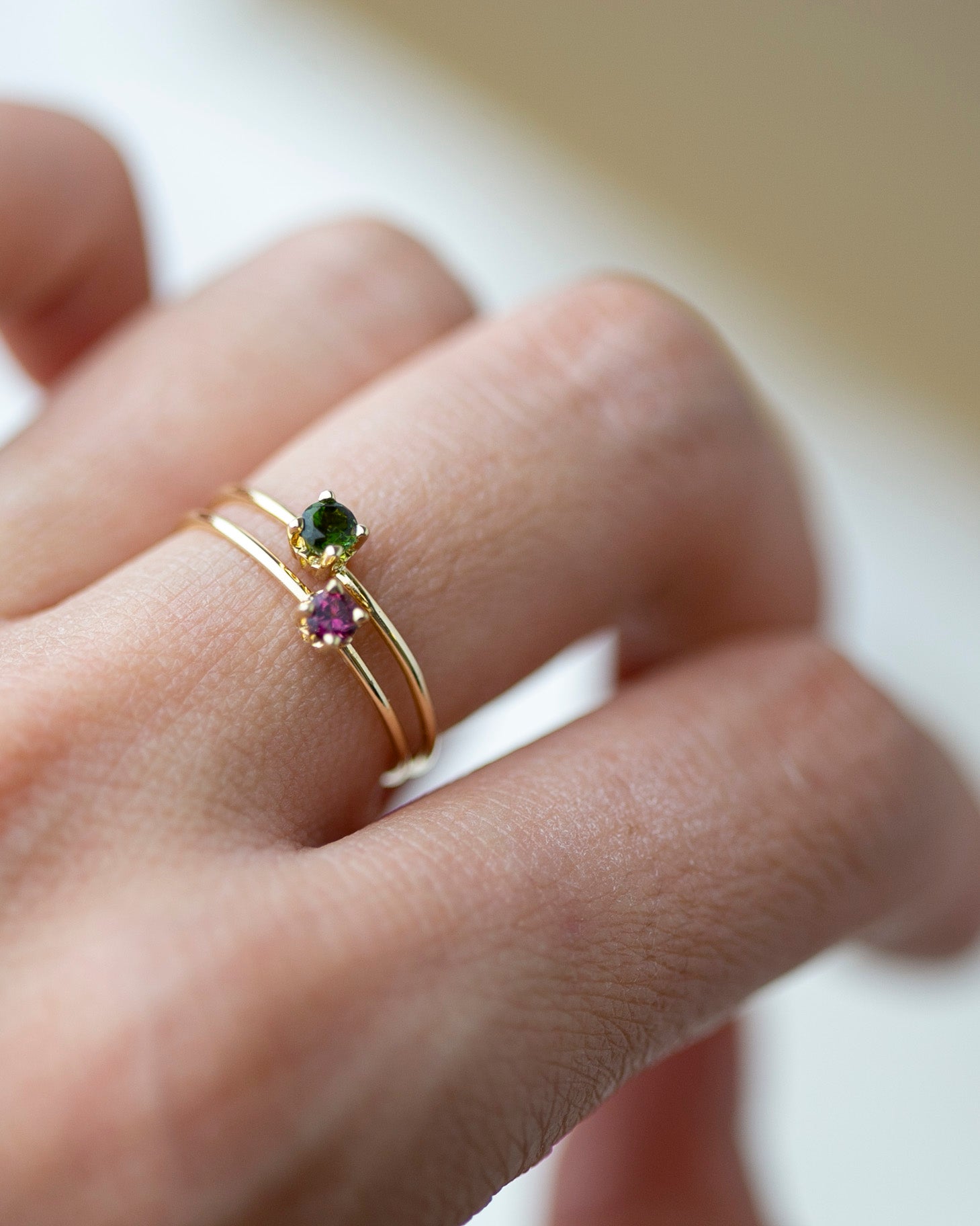 This exquisite 14k Gold Solitaire Birthstone Ring can be customized with the gemstone of your choice. A beautiful and sophisticated gift for yourself or a loved one. The sample image features Peridot and Pink Tourmaline, but we can use any gemstone you desire.
