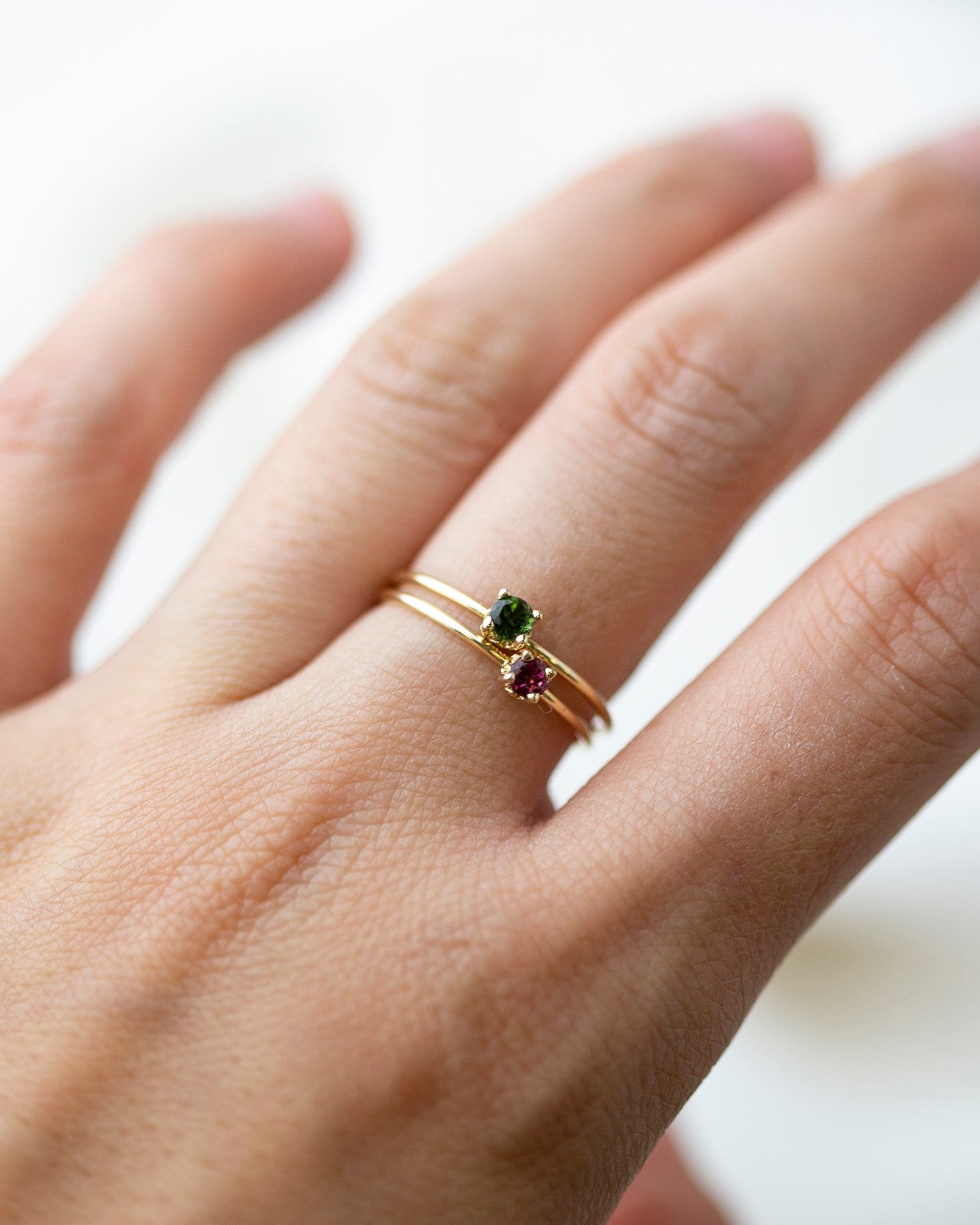 This exquisite 14k Gold Solitaire Birthstone Ring can be customized with the gemstone of your choice. A beautiful and sophisticated gift for yourself or a loved one. The sample image features Peridot and Pink Tourmaline, but we can use any gemstone you desire.