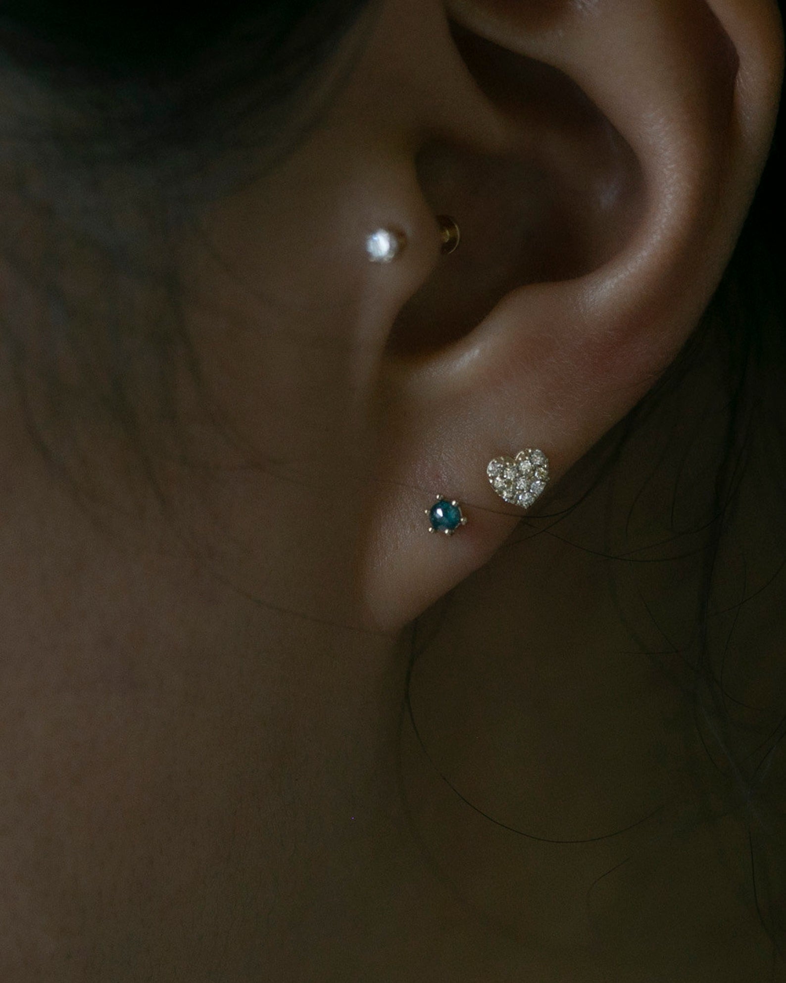 Mini Diamond heart Barbell Ear Stud for Cartilage