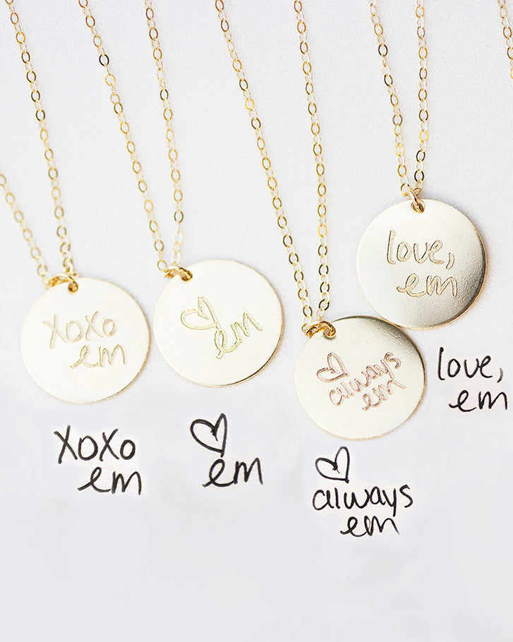 Personalize this handwriting necklace with your actual handwriting, kid's handwritten notes or a signature.