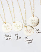 Personalize this handwriting necklace with your actual handwriting, kid's handwritten notes or a signature.