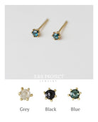 Gold Blue Rough Cut Diamond Solitaire Stud Earrings in 14k Gold.